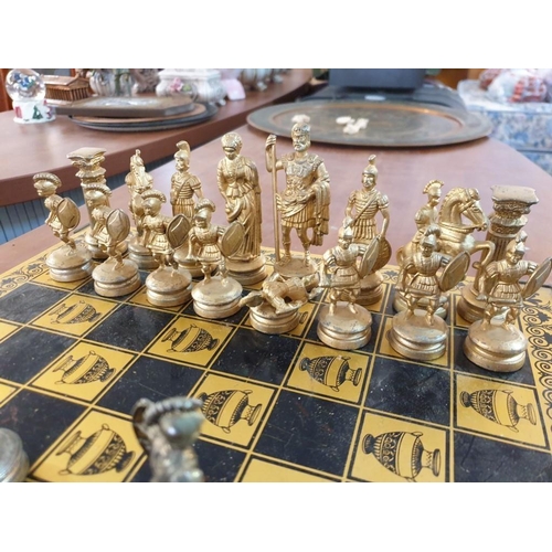 109 - Greek Theme Chess Set with Board (A/F Mixed or Missing Pieces) (36cm x 36cm)