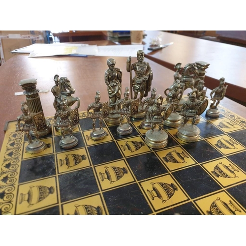 109 - Greek Theme Chess Set with Board (A/F Mixed or Missing Pieces) (36cm x 36cm)