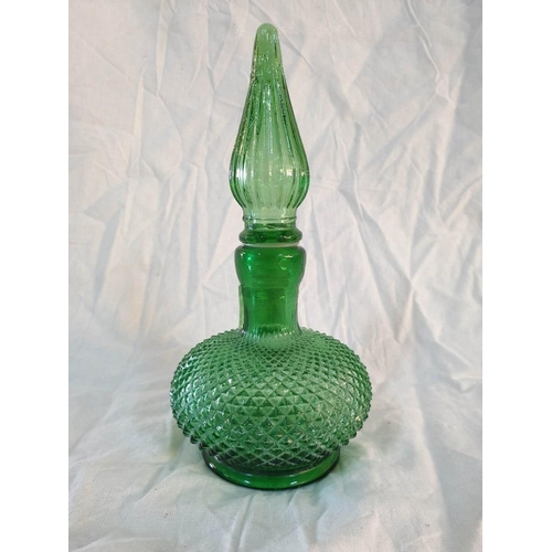 115 - Decorative Green Glass Perfume Bottle / Mini Decanter (Made in Italy) (20cm)