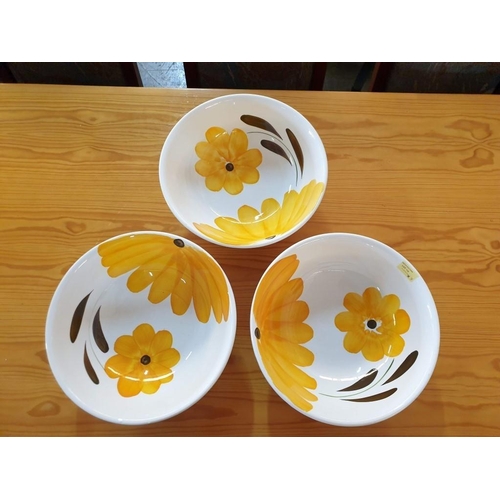 116 - Set of 3 x Large Bowls with Sunflower Design, Made in Italy (Ø33.5cm H:13cm) (3)