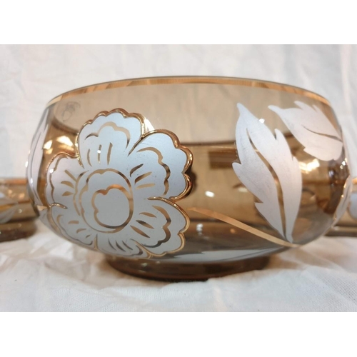 117 - Bohemia Glass (Made in Czechoslovakia) Smokey Brown Serving Bowl (Ø20cm) and Set of 6 x Dessert Bowl... 