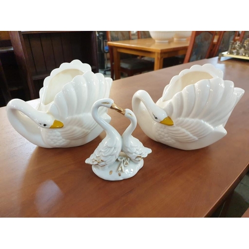 339 - Pair of Swan Vases / Planters and Small Ornament (3)