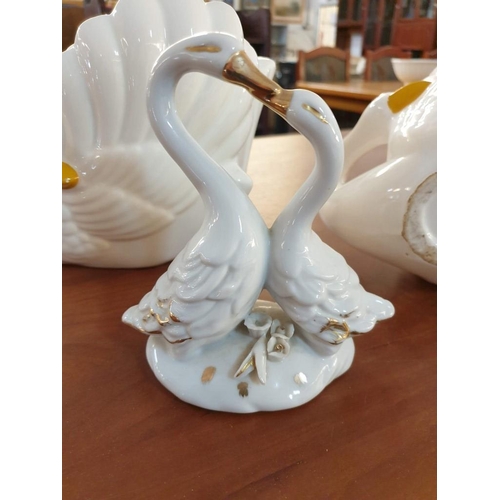 339 - Pair of Swan Vases / Planters and Small Ornament (3)