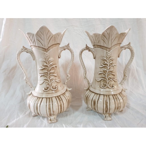 530 - Pair of Capodimonte Twin Handle Vase with Fluted Top and Flower Decoration(H:37cm) (One with Damaged... 