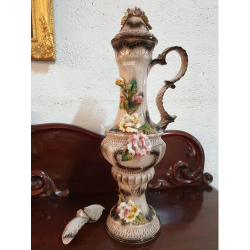 531 - 2 x Large Capodimonte Pieces; H:71cm Elaborate Jug with Handle and Floral Decoration (Damaged Spout)... 