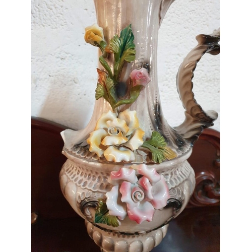 531 - 2 x Large Capodimonte Pieces; H:71cm Elaborate Jug with Handle and Floral Decoration (Damaged Spout)... 