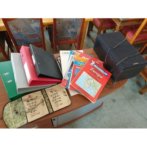 579 - Assorted Items; Aiwa Speaker, Road Maps / Atlas, Office Files etc