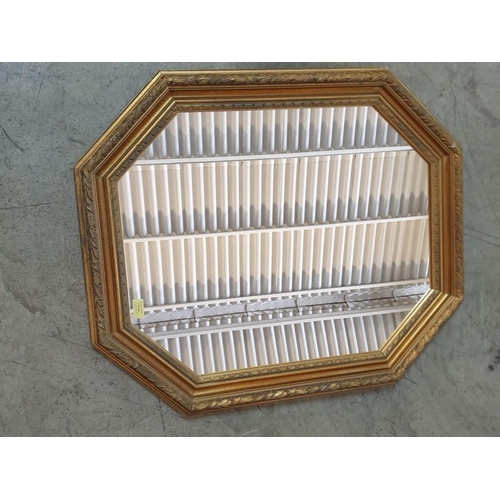 582 - Octagonal Shaped Wall Mirror with Gold Colour Decorative Wood Frame (84cm x 70cm Overall)