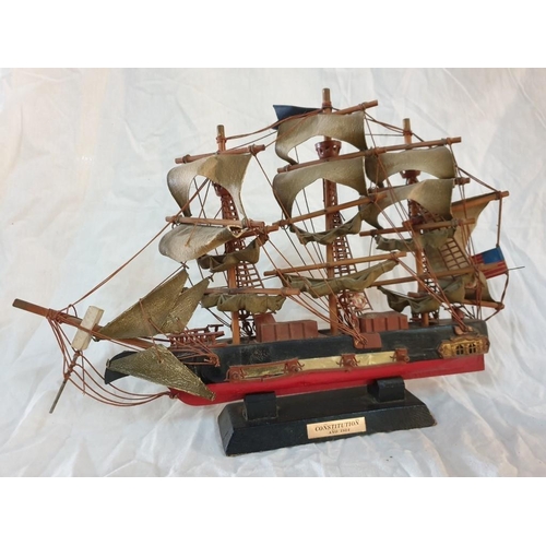 77 - Wooden Model of Ship on Base, Titled Constitution (38cm x 27cm Overall)