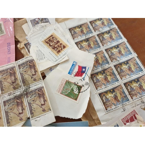 86 - Tin with Qty of Assorted World Postage Stamps inc Many Cyprus / Cypriot