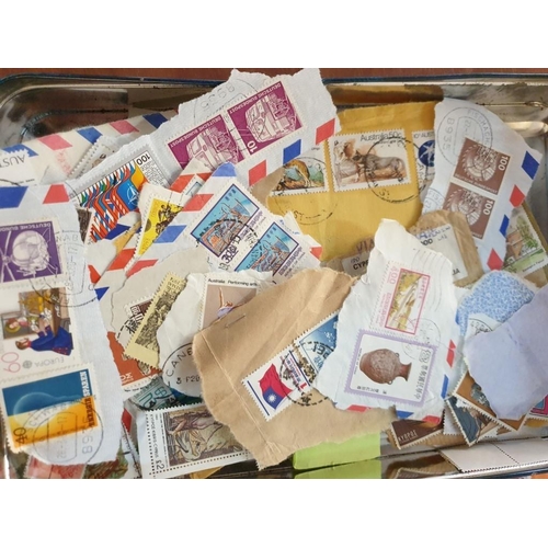 86 - Tin with Qty of Assorted World Postage Stamps inc Many Cyprus / Cypriot