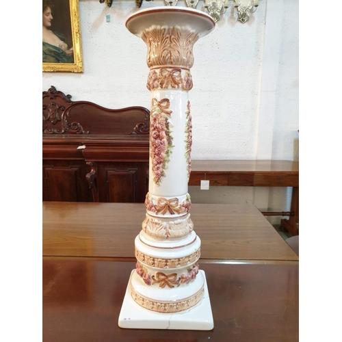 89 - Porcelain Jardiniere Stand / Pedestal (Column) with Floral Decoration, Made by 