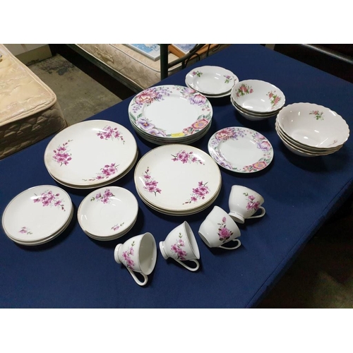 107 - Qty of Tableware with Floral Designs, Three Patterns, Assorted Plates, Bowls & Cups