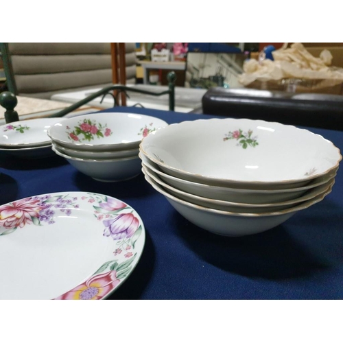 107 - Qty of Tableware with Floral Designs, Three Patterns, Assorted Plates, Bowls & Cups