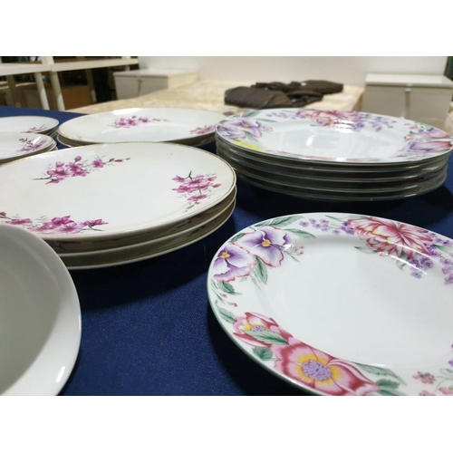 107 - Qty of Tableware with Floral Designs, Three Patterns, Assorted Plates, Bowls & Cups