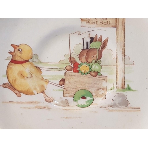 184 - Antique Small Royal Doulton Bunnykins Dish, Hunt Ball with Chick, Barbara Veron (1940) (Ø14cm)