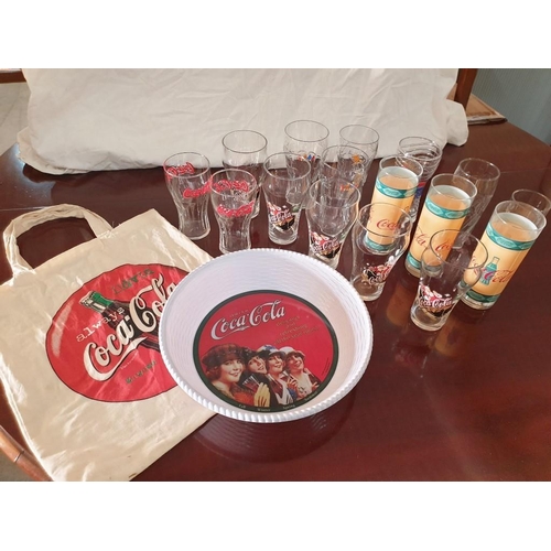 532 - Collection of Coca Cola Glasses, Bag & Tray