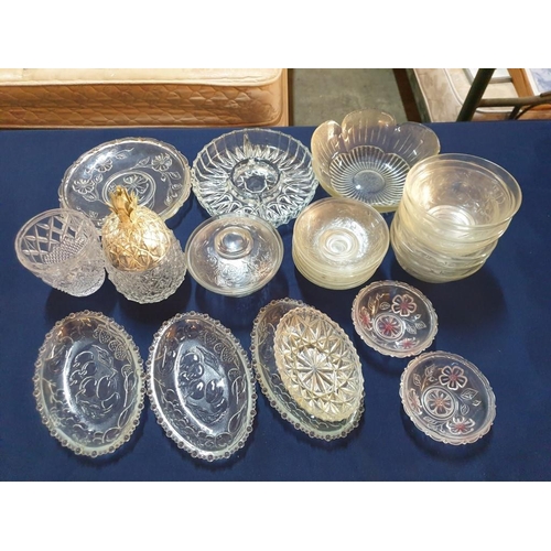 535 - Qty of Assorted Glassware; Snack / Party Dishes, Lidded Bowl, Pineapple Jar, Plates etc