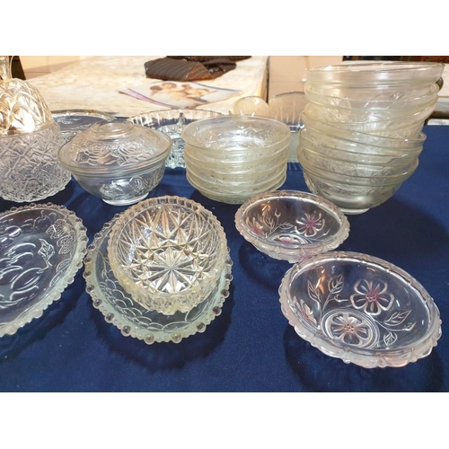 535 - Qty of Assorted Glassware; Snack / Party Dishes, Lidded Bowl, Pineapple Jar, Plates etc