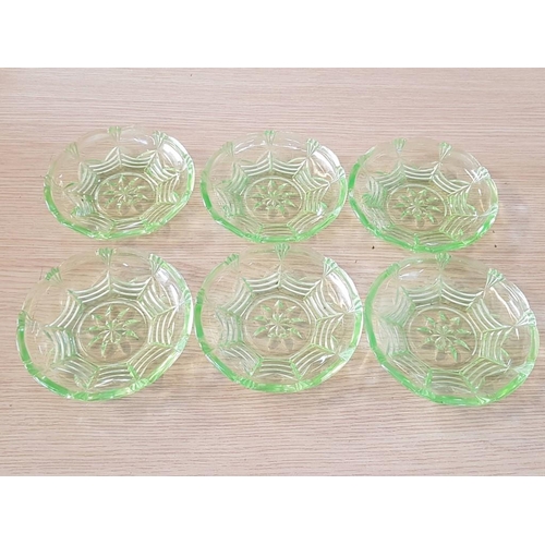 652 - Set of 6 x Vintage Uranium Colour Glass Cake Plates