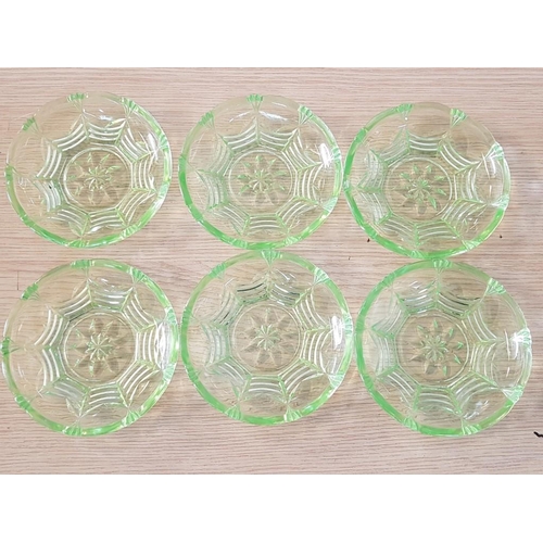 652 - Set of 6 x Vintage Uranium Colour Glass Cake Plates