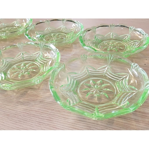 652 - Set of 6 x Vintage Uranium Colour Glass Cake Plates