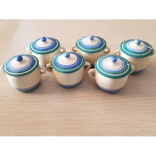 653 - Set of 6 x Vintage Style Small Ceramic Dishes with lid (Ø7.5cm x H:7cm) (A/F)