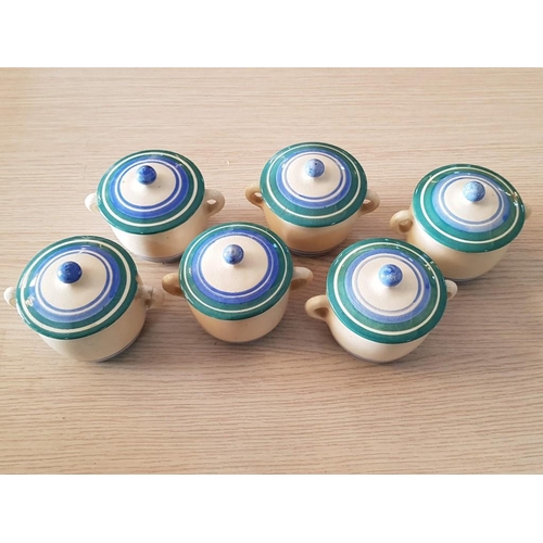 653 - Set of 6 x Vintage Style Small Ceramic Dishes with lid (Ø7.5cm x H:7cm) (A/F)