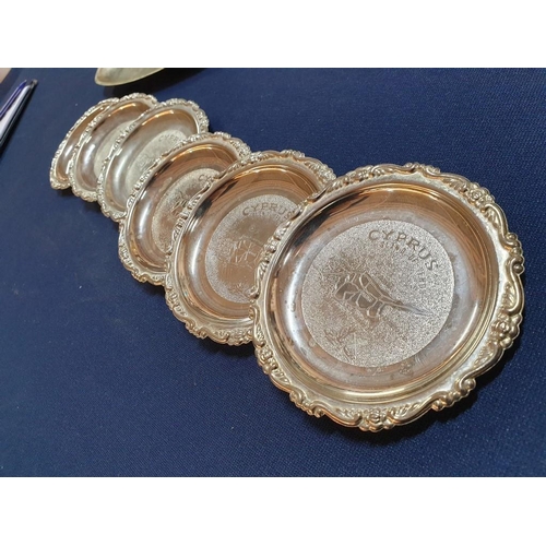 88 - Copper, Brass and Silver Plated Jerusalem Tray, 2 x Johnnie Walker Dishes and Set of 6 x White Metal... 