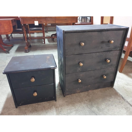 718 - Black Finish Wood Effect 3 - Drawer Chest of Drawers (62cm x 30cm x 70cm) and 2 - Drawer Bedside Uni... 