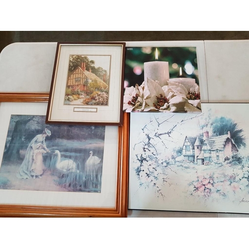 732 - Set of 4 x Pictures inc; 1 x Print on Board & 3 x Framed Prints of Flowers