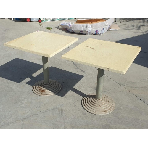 751 - 2 x Cafe / Rectangular Tables; 70cm x 70cm Square Fiber Glass Top with Weighted Metal Base (A/F) (2)