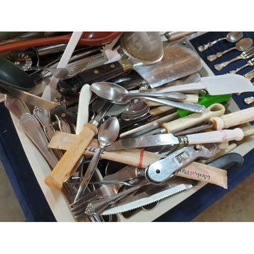 549 - Large Qty of Kitchen Utensils, Cutlery, Baking Items, Some Silver Plated Spoons & Forks, Draining Ra... 