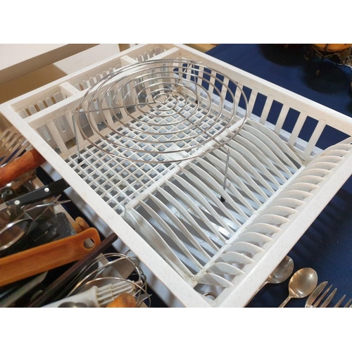 549 - Large Qty of Kitchen Utensils, Cutlery, Baking Items, Some Silver Plated Spoons & Forks, Draining Ra... 