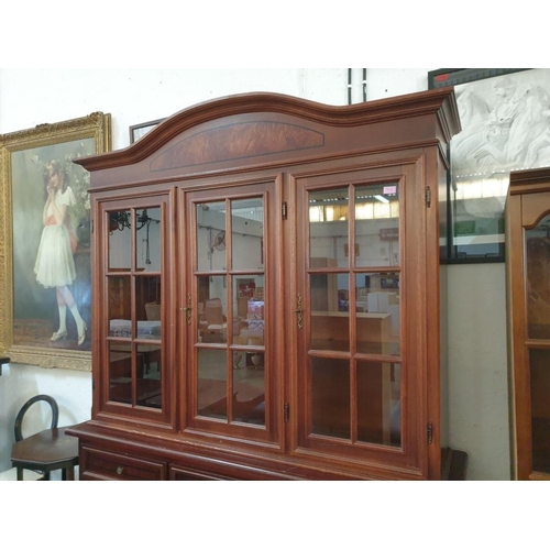 758 - Dark Wood Classical Style Display Cabinet with Arched Top, 3 - Glazed Doors, 2 - Wooden Shelves, Ove... 