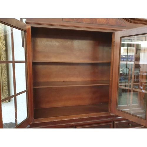 758 - Dark Wood Classical Style Display Cabinet with Arched Top, 3 - Glazed Doors, 2 - Wooden Shelves, Ove... 