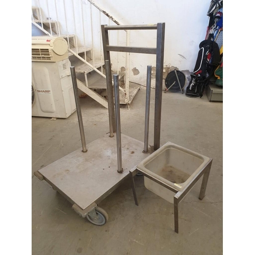 556 - Stainless Steel Trolley Together with Stainless Steel Stand for Plastic Container