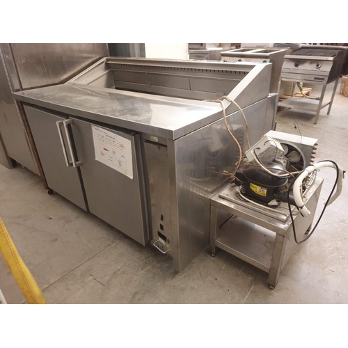 560 - Stainless Steel Chiller Counter with Salad Preparation Top and 2 - Door Fridge Below with External C... 