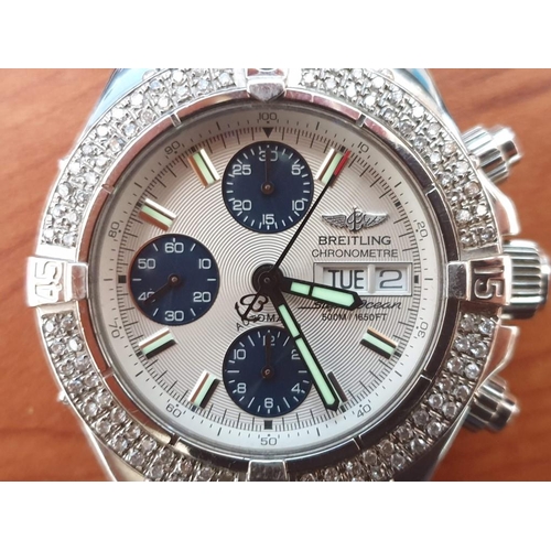 170A - Breitling Superocean Chronograph Watch (Model A13340, Apr 2003) with Diamond Bezel, Automatic Moveme... 