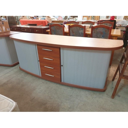 564 - Modern Cherry Colour Wood Bow Front Sideboard Office Unit (or Lounge TV Unit) with 4 - Drawers and S... 