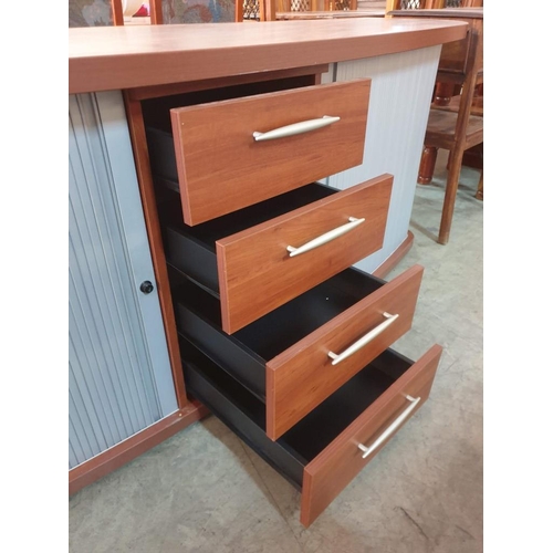 564 - Modern Cherry Colour Wood Bow Front Sideboard Office Unit (or Lounge TV Unit) with 4 - Drawers and S... 