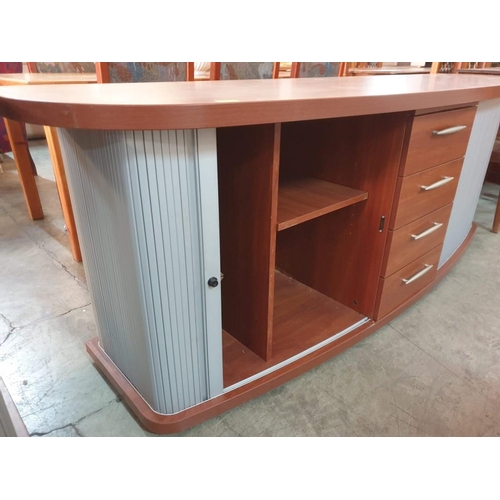 564 - Modern Cherry Colour Wood Bow Front Sideboard Office Unit (or Lounge TV Unit) with 4 - Drawers and S... 