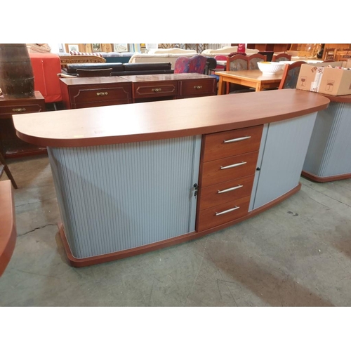 565 - Modern Cherry Colour Wood Bow Front Sideboard Office Unit (or Lounge TV Unit) with 4 - Drawers and S... 