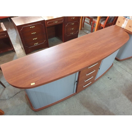 565 - Modern Cherry Colour Wood Bow Front Sideboard Office Unit (or Lounge TV Unit) with 4 - Drawers and S... 