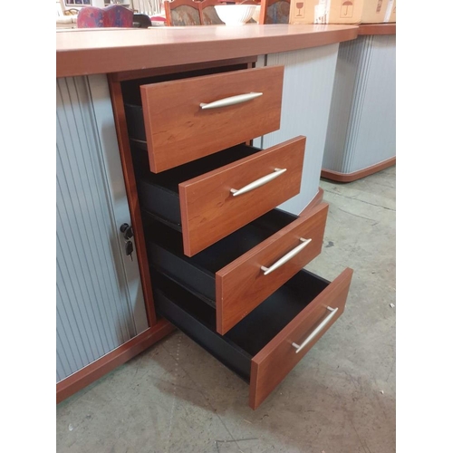 565 - Modern Cherry Colour Wood Bow Front Sideboard Office Unit (or Lounge TV Unit) with 4 - Drawers and S... 