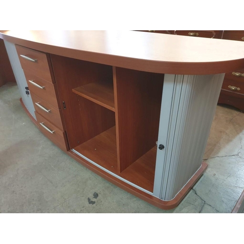 565 - Modern Cherry Colour Wood Bow Front Sideboard Office Unit (or Lounge TV Unit) with 4 - Drawers and S... 