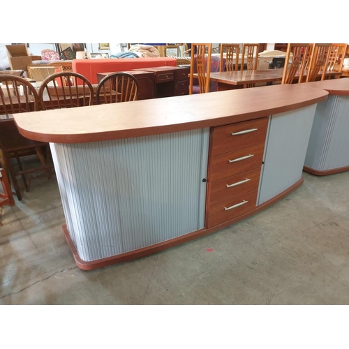 566 - Modern Cherry Colour Wood Bow Front Sideboard Office Unit (or Lounge TV Unit) with 4 - Drawers and S... 