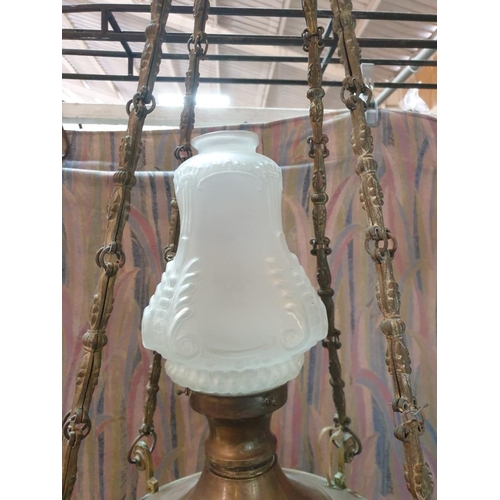 580 - Vintage Brass Chandelier with 4 - Arms and Glass Flower Shape Shades, Graduating Glass Beads to Base... 