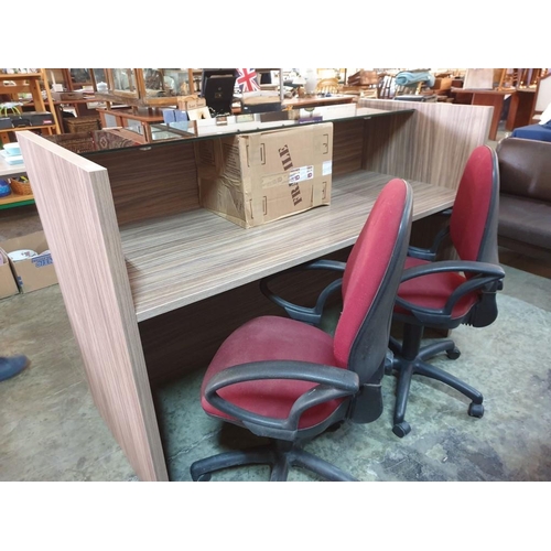 83 - Modern Stylish Grey Ash Wood Effect Reception Desk with Black Glass Top and Red Glass Paneled Front ... 