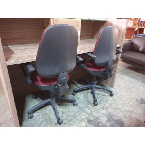 83 - Modern Stylish Grey Ash Wood Effect Reception Desk with Black Glass Top and Red Glass Paneled Front ... 